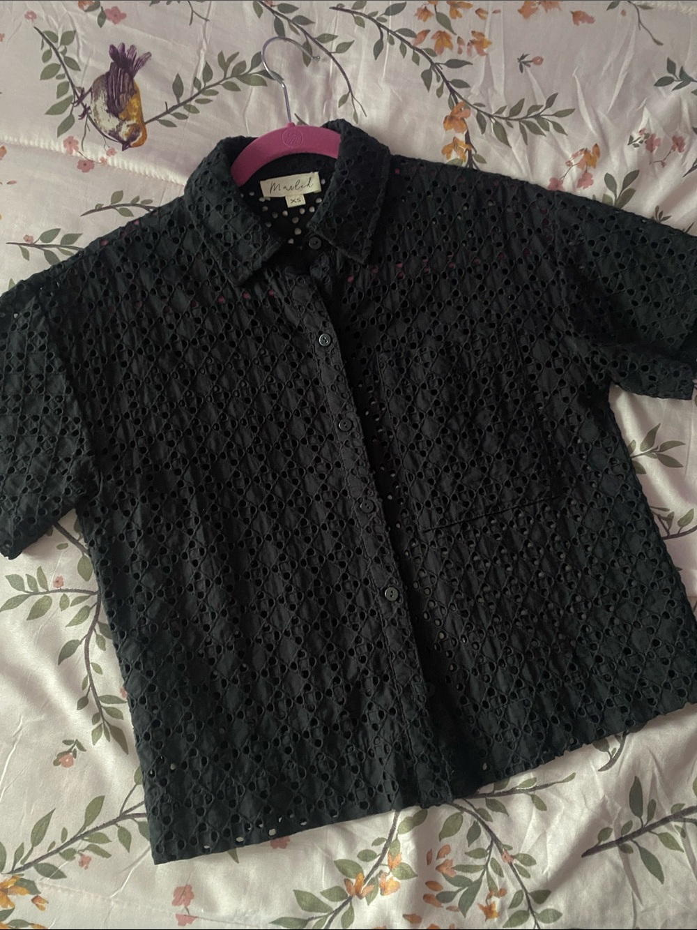 Marled Black Eyelet Lace Button Up Shirt